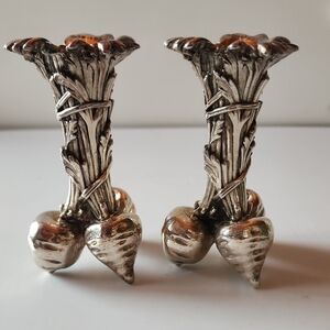 VTG. Pair Of Christofle, Collectible Silver-plated Bronze, Three Carrots Vases.